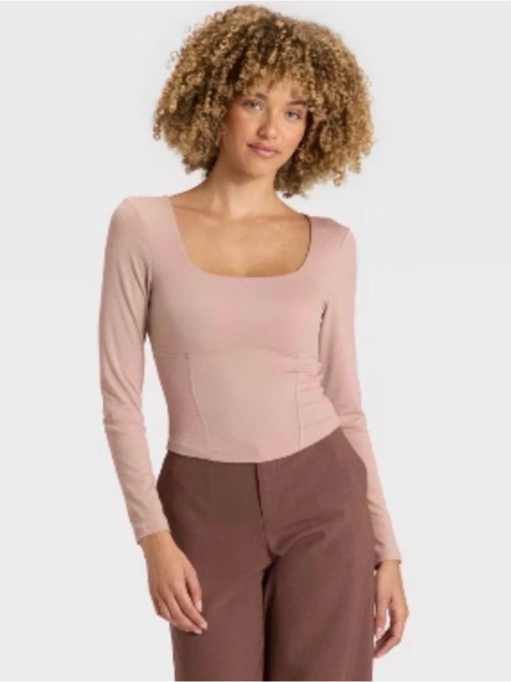 A New Day Women's Slim Fit Long Sleeve Corset Top - A New Day™ Pink - XL - NWOT